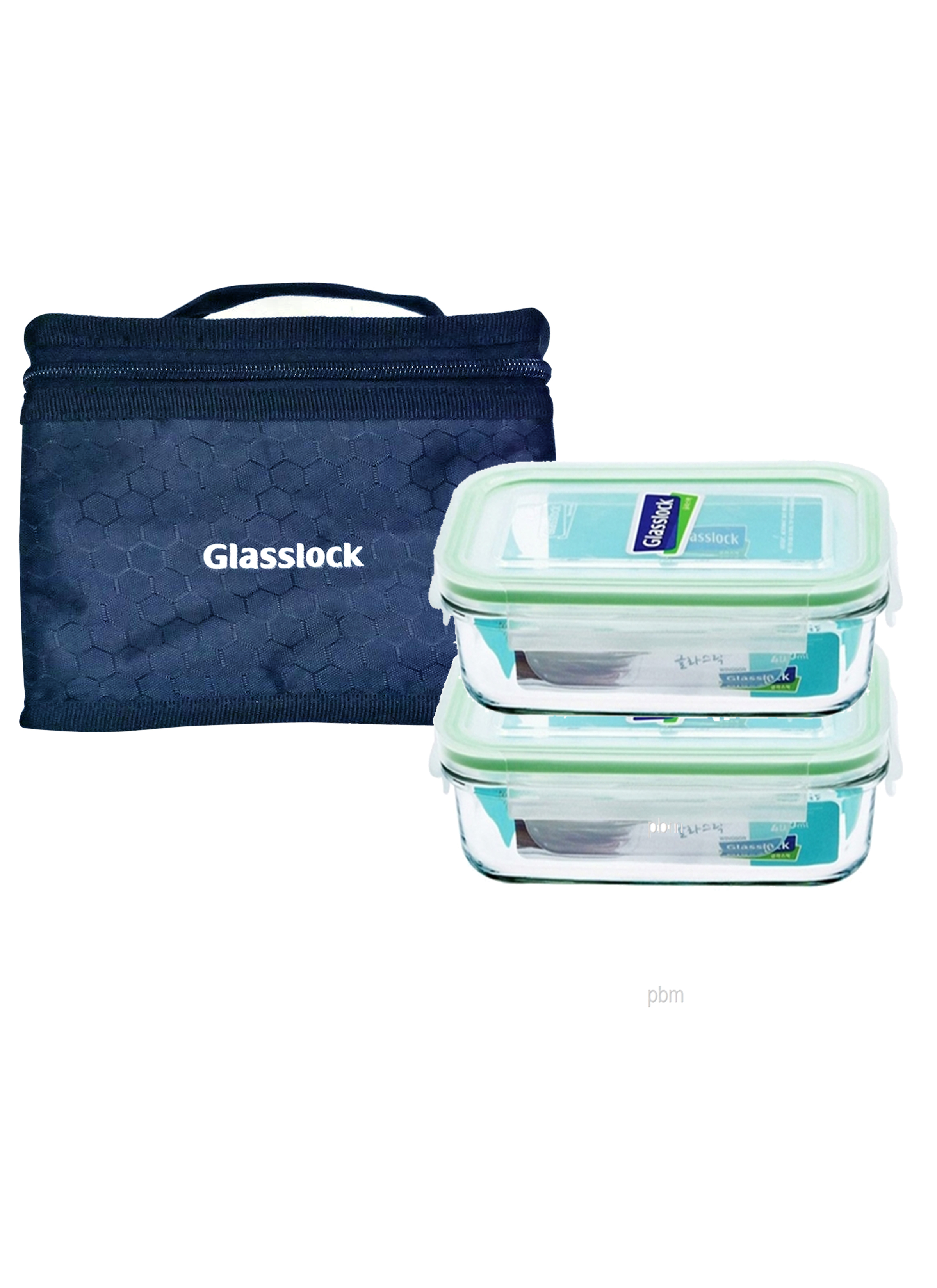 Glasslock Blue Lunch Box Set (Lunchbox and 2pcs MCRB040) (GLUN040BLU)